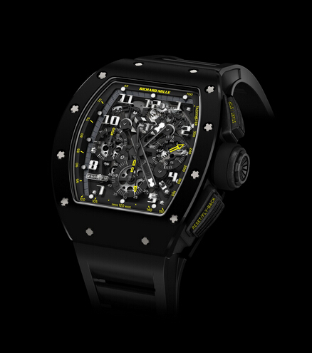 Replica Richard Mille RM011 2015 RM 011 Flyback Chronograph Yellow Flash TZP Black Ceramic and NTPT Carbon Men Watch